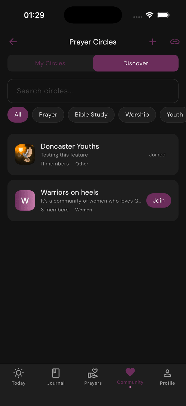 Companion dark mode prayer circles