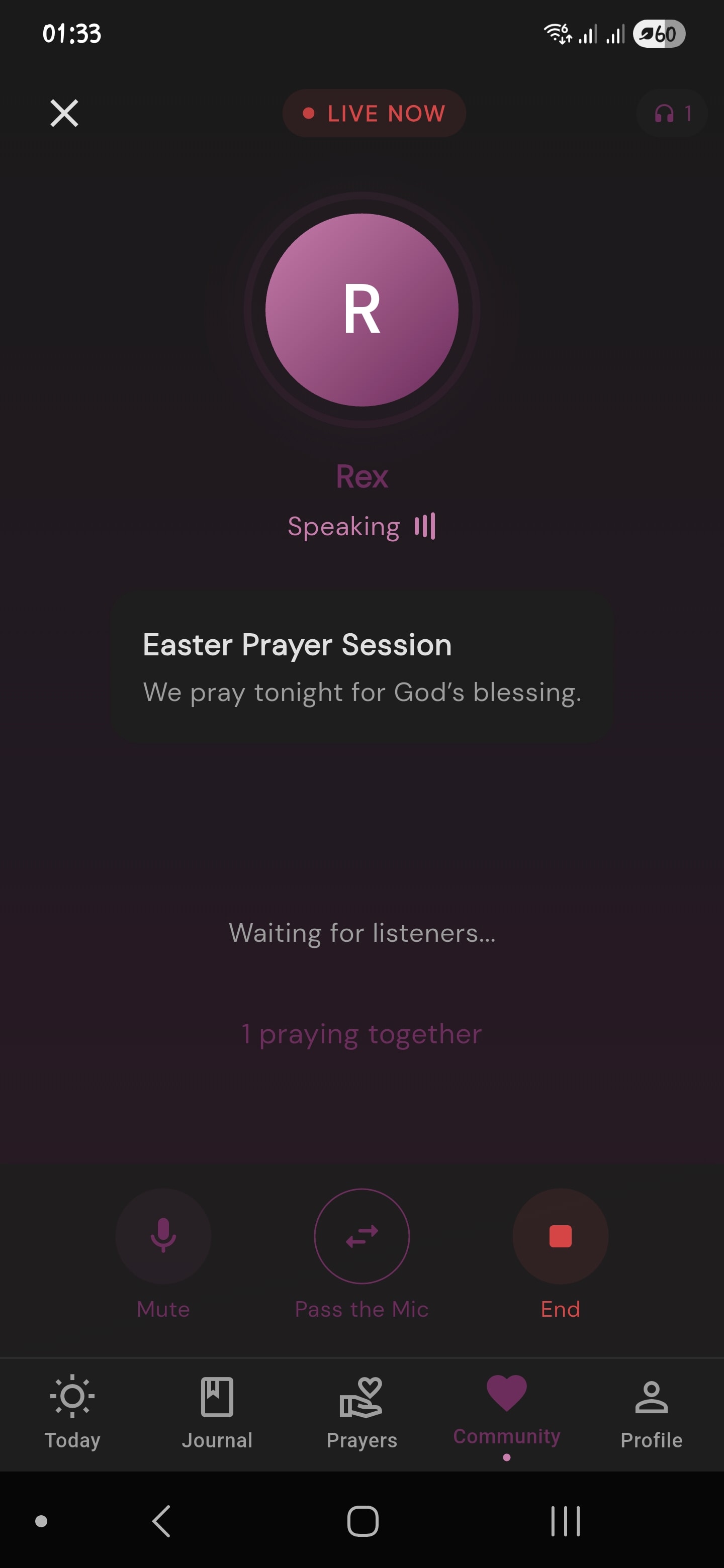 Live prayer session screen