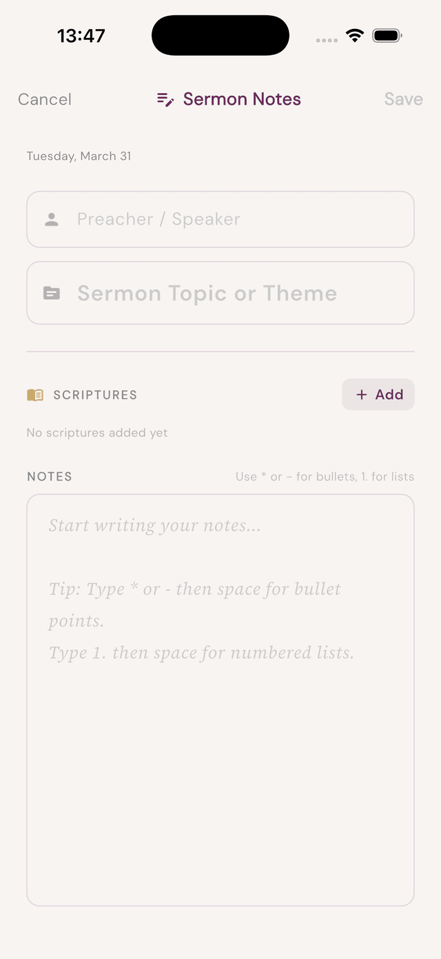 Sermon notes screen
